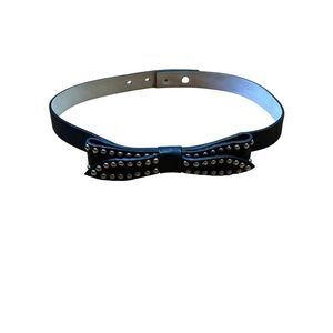 B-LOW THE BELT Black Leather Studded Bow Waistband Belt Size XS